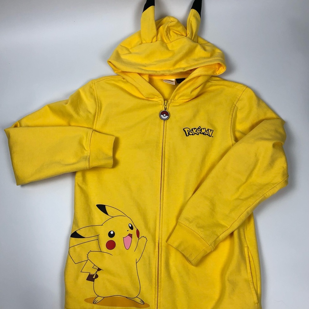 POKEMON Pikachu Yellow Zip Up Hoodie Sweatshirt Jacket with Ears Unisex Youth XL